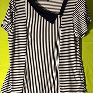 Elegant Navy and White Striped Women's Tee